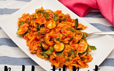 Red Lentil Pasta with Sundried Tomato and Roasted Red Pepper Pesto